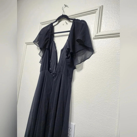 Lulu's Stunning Demeanor Black Flutter Sleeve Backless Maxi Dress M Wedding NWOT - Picture 11 of 11